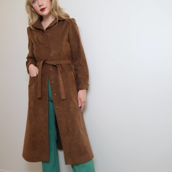 na Jackets & Blazers - Vintage 70s brown faux suede duster jacket coat